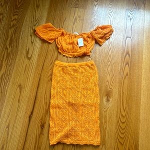 Crochet Two Piece Skirt Set (Orange) - Large